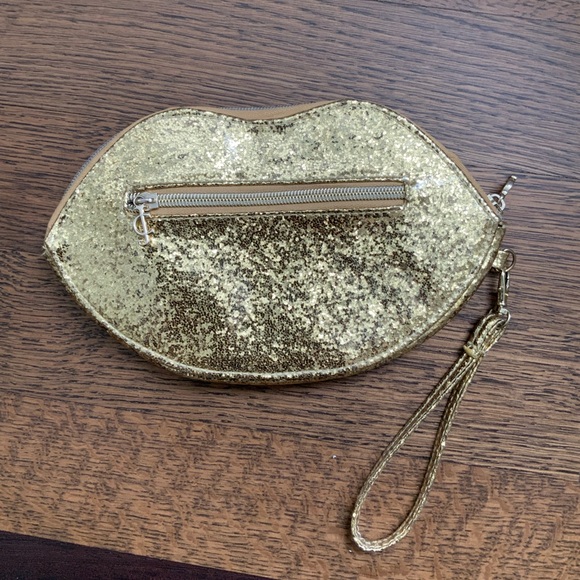Y2K Vintage JUICY COUTURE Glitter Sparkly Shiny Gold Lips Wristlet Bag Women’s - Picture 15 of 16